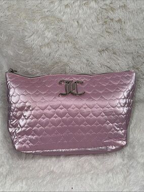 Juicy Couture Metallic Pink Quilted Cosmetic Bag with Logo